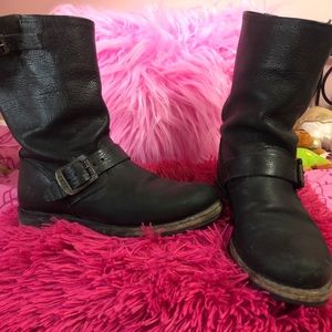 Frye Black Leather Combat Boots